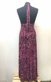 zip  womens  vintage  Urban Village Vintage  urban village  purple  print dress  maxi dress  made in england  halter neck  dress  black  back zip  70s  1970s  10