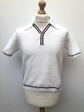 1970s Two Button Polo Top in White - Size S