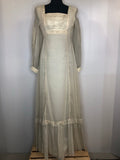 womens  white  vintage  victorian style  Urban Village Vintage  prairie dress  prairie  medieval  maxi dress  long sleeve  dress  cream  button front  boho  bohemian  balloon sleeves  balloon sleeve  70s  1970s  10