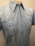 L  zip  vintage  Urban Village Vintage  urban village  urban  summer  retro  mens  guayabera  embroidered pattern  Embroidered  cuban  collar  blue  big collar  70s  70  1970s