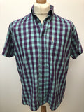Ben Sherman Short Sleeve Gingham Print Shirt - Blue and Purple - Size M