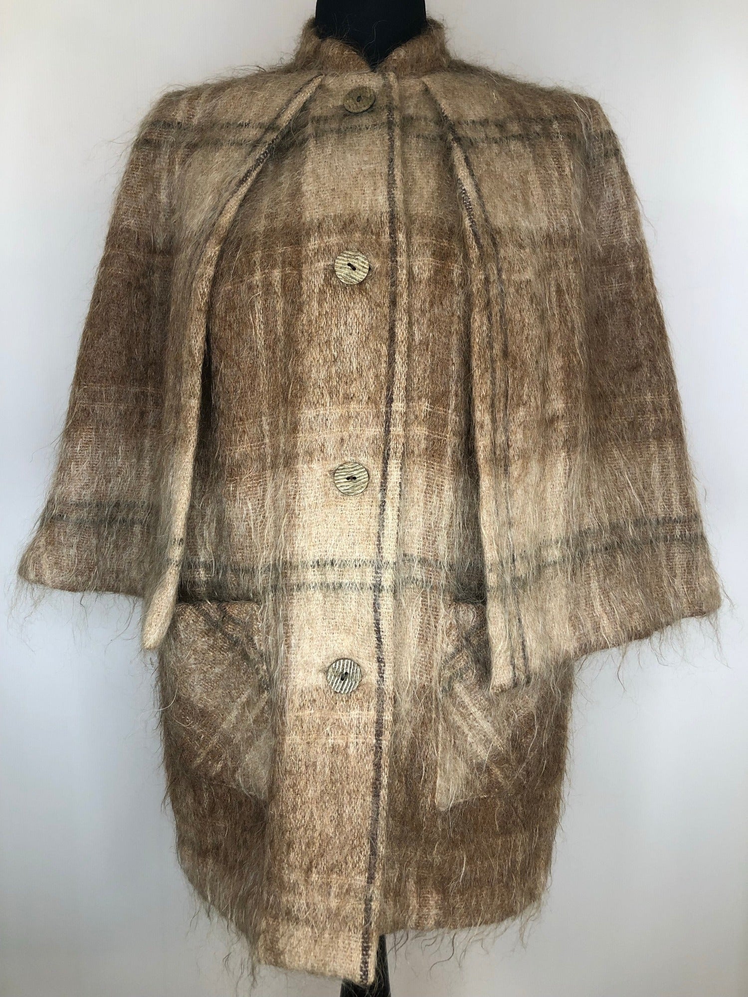 wool  womens  waistcoat  vintage  Urban Village Vintage  tunic  checked  check  cape  brown  60s  1960s  16