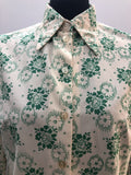 womens  vintage  Urban Village Vintage  top  Green  floral print  dagger collar  cream  blouse  70s  1970s  14