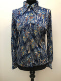 1970s Dagger Collar Floral Blouse by Gosell of Sweden - Size 14