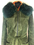 womens jacket  womens  vintage  Urban Village Vintage  Suede Jacket  Suede  sheepskin collar  Sheepskin  shearling  Jacket  Green  collar  coat  70s  1970s  12