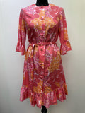 womens  waist belt  vintage  Urban Village Vintage  urban village  orange  midi dress  midi  long sleeve  high neck  half sleeve  frilly  frill sleeve  frill detail  floral print  floral dress  floral  dress  button front  Belted waist  belted dress  belted  belt  60s  1960s  12