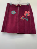 60s Suede Mini Skirt with Flower Design - Size 8
