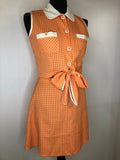 womens  waistcoat  vintage  Urban Village Vintage  two piece  tunic  tie front  summer blouse  round neck  orange  mini skirt  cropped  check skirt  blouse  60s  1960s  10