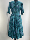 zip  womens  vintage  Urban Village Vintage  urban village  summer dress  shirt waist  midi dress  midi  floral print  floral dress  floral  dress  dolman sleeve  dolman  cotton  blue  8  50s  1950s