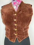 Vintage 1940s Corduroy Fitted Waistcoat in Brown by Laddies - Size UK 10