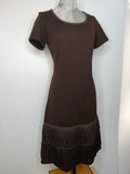 womens  vintage  retro  MOD  loop fringing  long sleeve  fringing  fringed skirt  fitted  dress  brown  60s  1960s  12