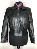 zip front  zip  womens  vintage  Urban Village Vintage  urban village  Suede Jacket  pockets  long sleeves  long sleeve  Leather  cropped  collar  bomber jacket  bomber  black  70s  1970s  10