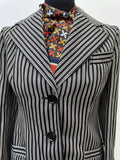womens jacket  womens  white stripes  white line  white  vintage  Three Button  stripey  Stripes  striped  polyester  navy stripe  Navy  MOD  long sleeves  Long sleeved top  long sleeve  lapels  Jacket  dark blue  button down  button  boating jacket  blue  blazer jacket  Blazer  belted blazer  alexon youngest  70s  60s  6  3 button  1970s  1960s