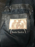 vintage  Urban Village Vintage  urban village  swear and wells  safari  s  pockets  mens  long sleeve  Leather Jacket  Leather  front pockets  chest pockets  Black Leather  Black Jacket  black  Belted waist  belted jacket  belted  belt  70s  1970s