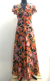 womens  vintage  Urban Village Vintage  summer  red  pink  orange  multi  maxi dress  maxi  Geraldine  frill sleeves  frill sleeve  Frill shoulders  frill detail  floral dress  dress  black  8  70s  1970s