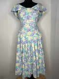 Vintage 1950s Rose Print Cape Collar Dress in Purple and Lemon - Size UK 10