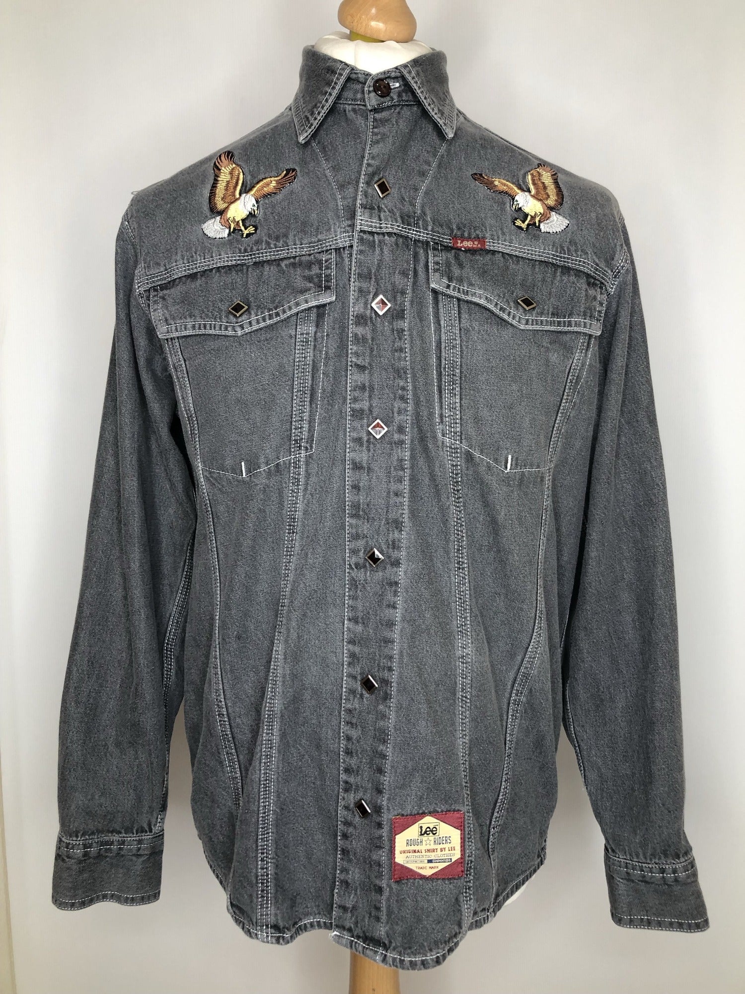 Vintage Lee Rough Riders Denim Embroidered Eagle Western Shirt