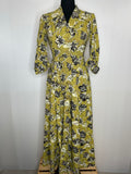 Vintage 1940s Black/Yellow Floral Cotton Spear Collar Dress - UK 10