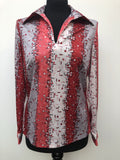 1970s Print Blouse in Red and Silver - Size 12