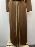 womens  vintage  Urban Village Vintage  urban village  retro  polyester  MOD  maxi dress  gold  evening dress  dress  brown  Belted waist  belted dress  60s  1960s  14  12/14  12