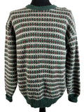 Vintage 1970s Norwegian Wool Blend Patterned Winter Jumper in Green - Size XL