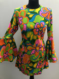 zip back  womens  vintage  Urban Village Vintage  urban village  retro  psychedelic  psych  multi  long length  long dress  long  hippy  hippie  floral print  floral lining  floral  Cotton  collar  big collar  bell sleeve  back zip  60s  1960s  10