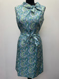 womens  waist belt  vintage  Urban Village Vintage  urban village  turqoise  sleeveless  Paisley Print  paisley inspired  paisley  MOD  midi dress  midi  high neck  dress  collar  bradrex  bow tie  bow detail  bow  blue  belted dress  belted  belt detail  belt  60s  1960s  12