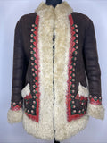 Rare Vintage 60s 70s Afghan Suede Boho Embroidered Coat in Brown - Size UK 10