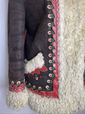 60  1960  60s  1960s  womens jacket  womens  vintage  Urban Village Vintage  Sheepskin  shearling  Jacket  hippie  embroidered trim  embroidered pattern  Embroidered  coat  brown  boho  afghan  70s  1970s  10