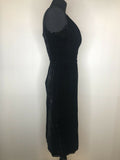 disco  velvet  date night  party  womens  waistcoat  vintage  retro  midi  green  gold stitch  dress  black  8  70s  1970s