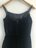 disco  velvet  date night  party  womens  waistcoat  vintage  retro  midi  green  gold stitch  dress  black  8  70s  1970s