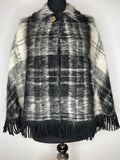 Vintage 1970s Mohair Wool  Short Check Cape in Black and White - Size S