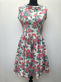 womens  white  vintage  Urban Village Vintage  short sleeved  short sleeve  rose print  roll neck  pink  multi  floral print  floral dress  floral  dress  50s  1950s  12