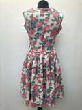 womens  white  vintage  Urban Village Vintage  short sleeved  short sleeve  rose print  roll neck  pink  multi  floral print  floral dress  floral  dress  50s  1950s  12