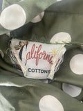 8  zip  womens  white polka dot  vintage  Urban Village Vintage  urban village  pussy bow  midi  Green  fitted waist  dress  California Cottons  50s  50  1950s