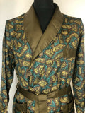 vintage  urban village  smoking jacket  silky  silk  sammy  robe  print  pockets  paisley  mens  made in britain  long sleeves  Long sleeved top  long sleeved  long sleeve  dark brown  belted jacket  belted  belt detail  belt  60s  1960s