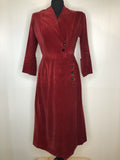 Vintage 1940s Corduroy Dress in Burgundy by Isabel - Size UK 10